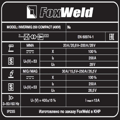 Сварочный полуавтомат FOXWELD Invermig 250 Compact (380V) фото в интернет-магазине "Салмет"